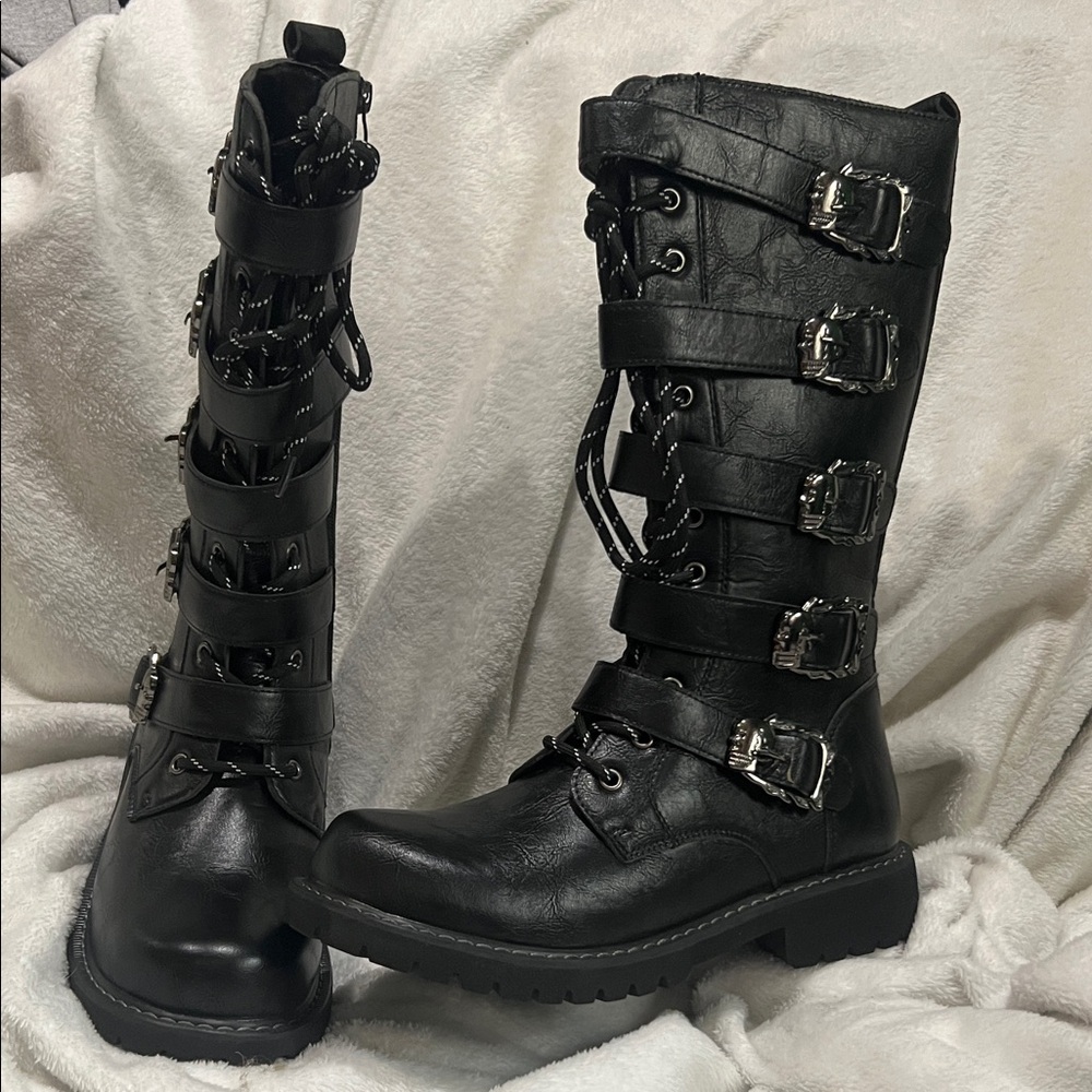 Men's Black Multi-Buckle Leather Boots